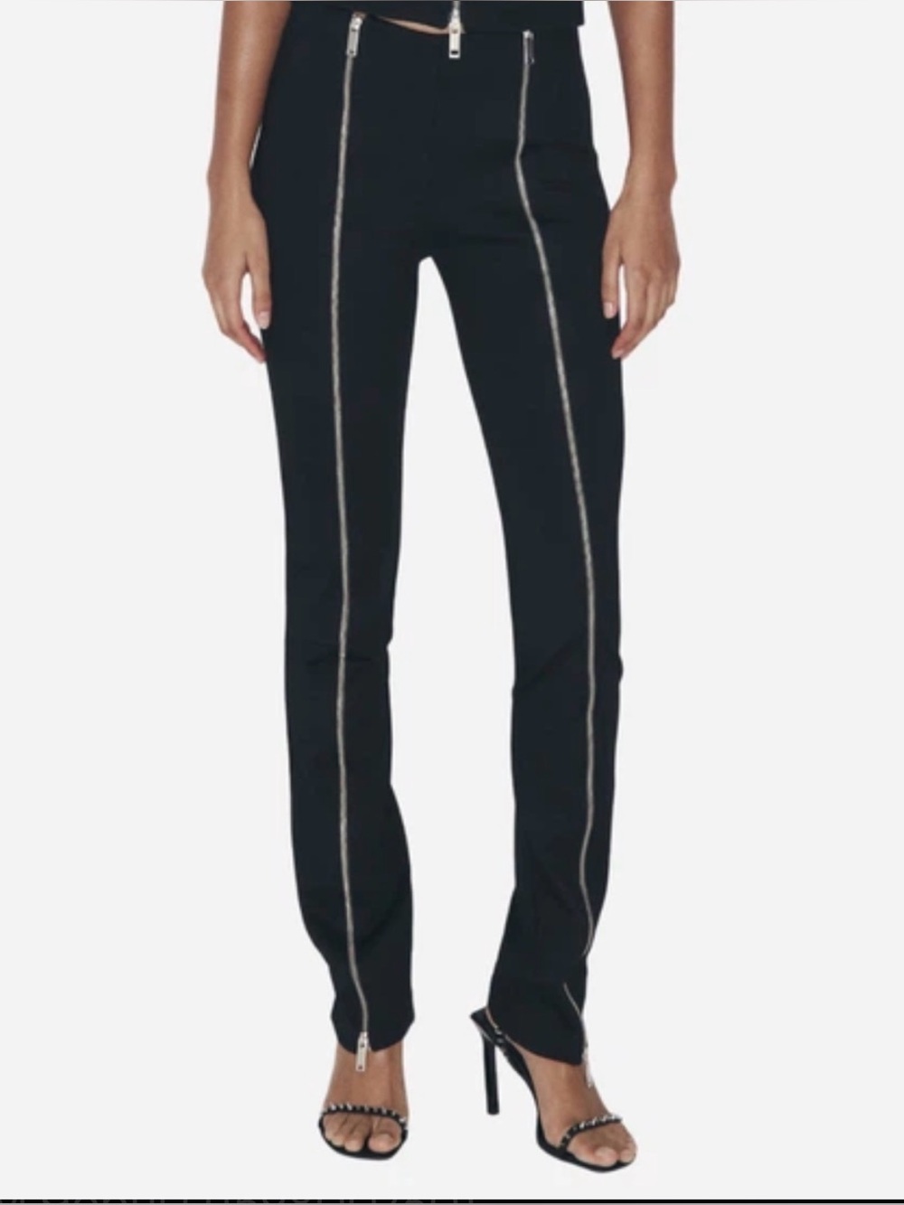 Zara Black Straight-Leg Pants with Front Zipper Detail